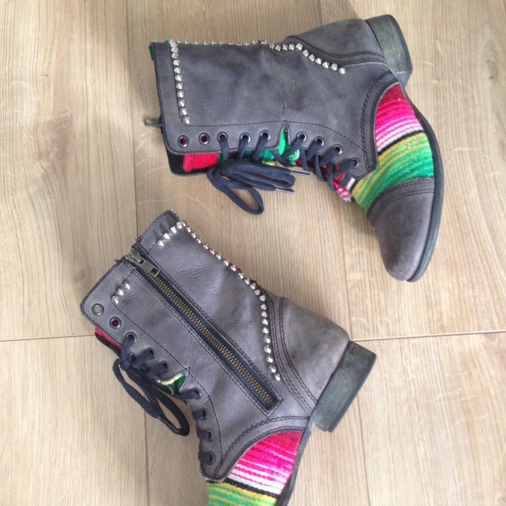 Leather ankle boots biker studded unique edgy
